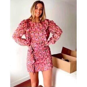 New ZARA Floral Draped Ruched Mini Dress